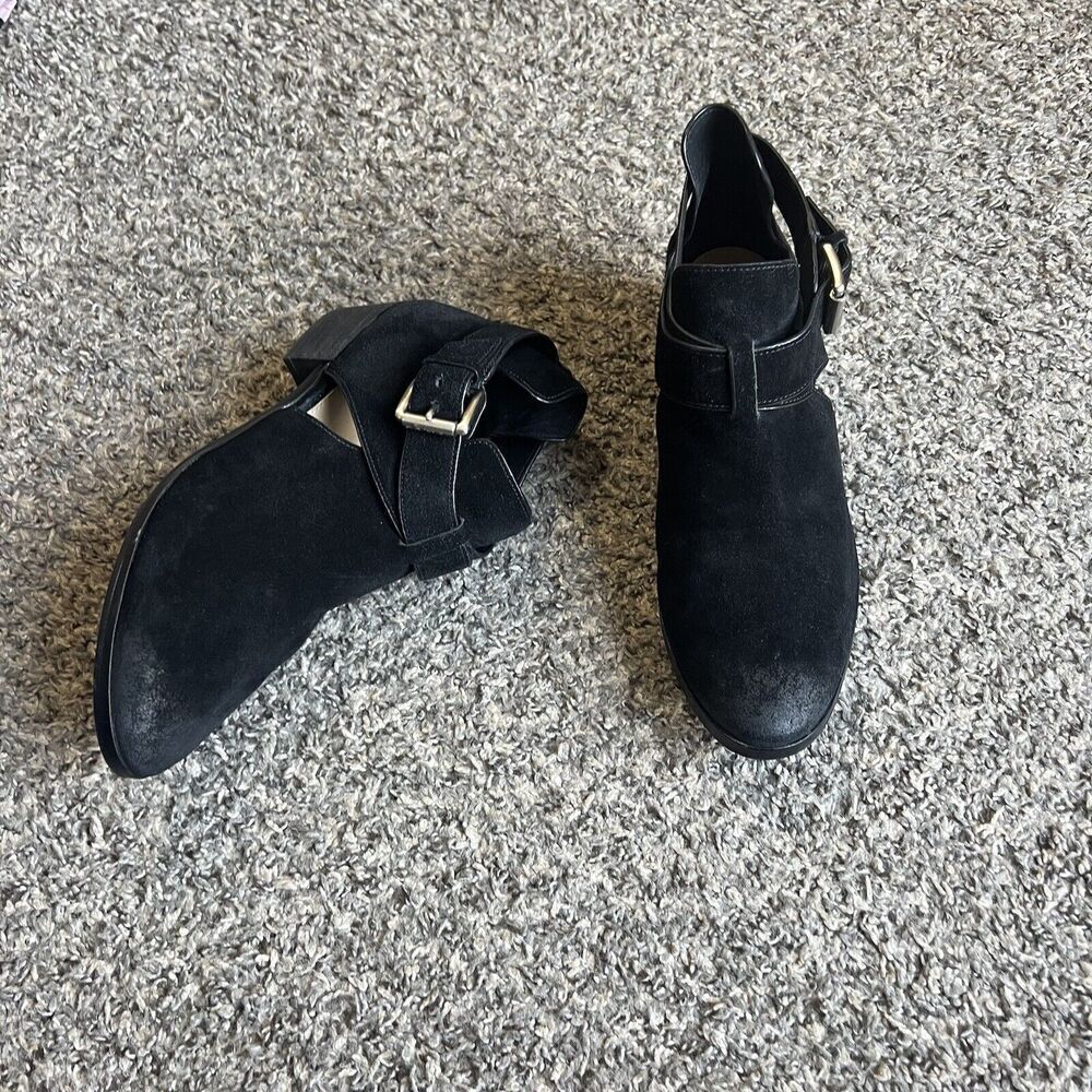 Michael Kors Mercer Black Burnt Suede Ankle Booties Size 9 M Buckle Cut Out